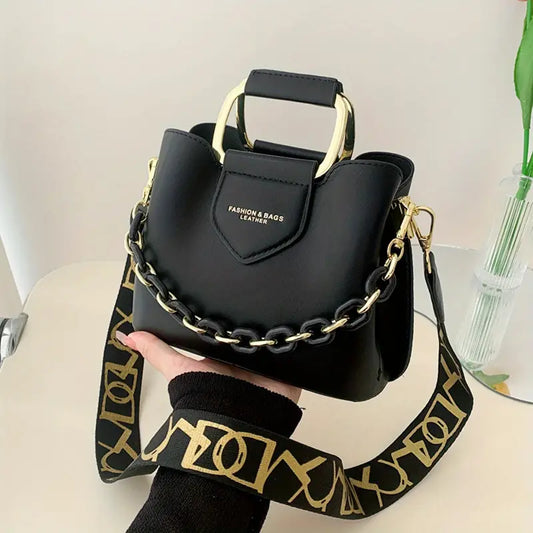 Women’s Convertible Crossbody Clutch – Elegant PU Shoulder Bag with Golden-Tone Hardware, Chain-Link Strap & Buckle Closure for Everyday & Formal Wear