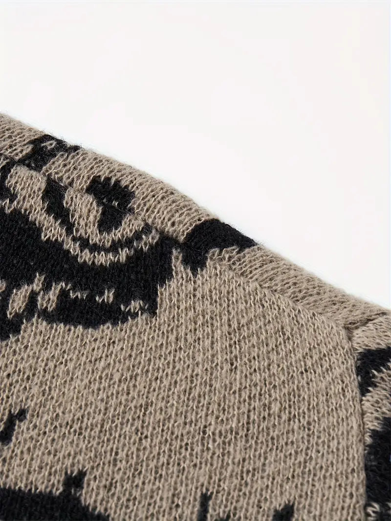 Eye Graphic Sweater – Unisex Streetwear Pullover, Black & White Knit, Fall Winter Fashion Coffe