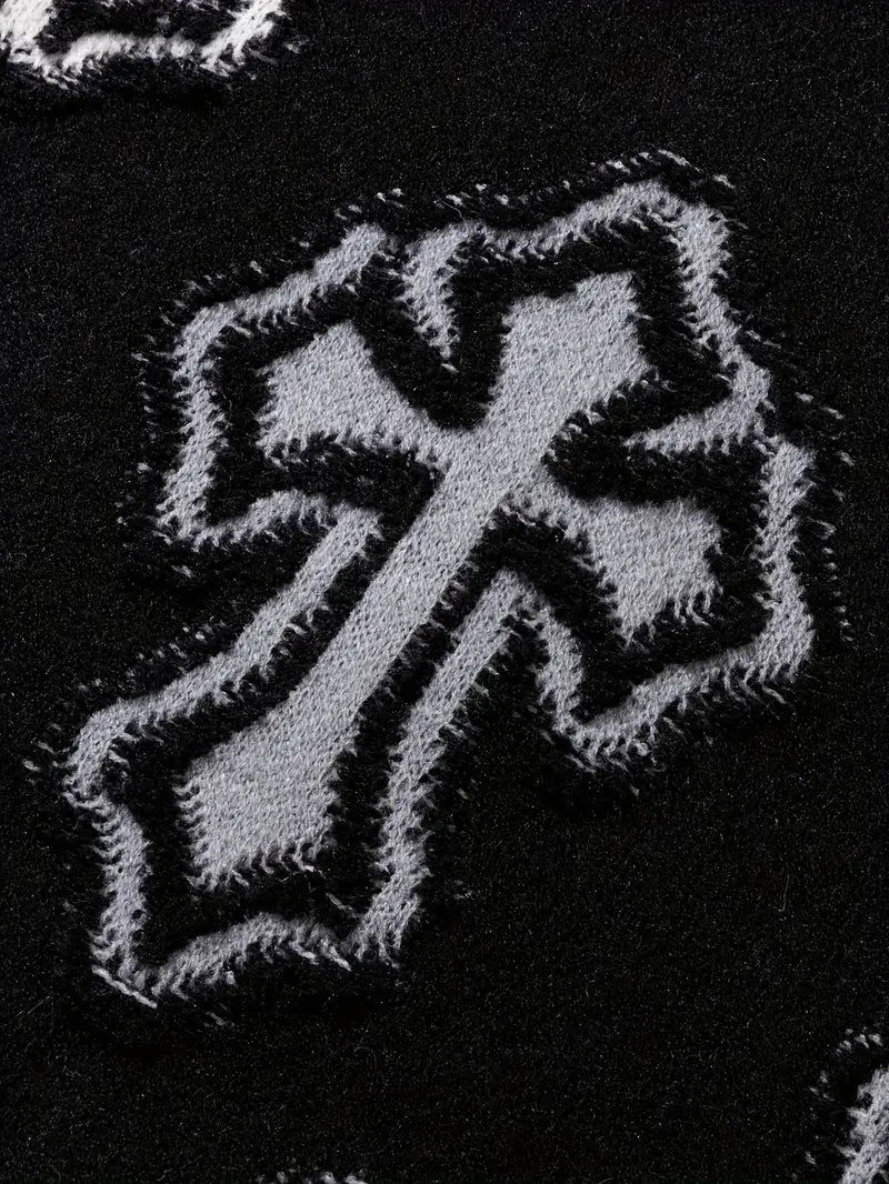 Men's Black Knit Sweater – Fringe Detail, Loose Fit, Casual Pullover for Fall & Winter Fashion