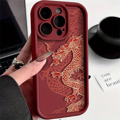 Stylish Dragon Cake Bamboo Pattern Phone Case – Anti-Fouling Silicone Cover for iPhone 11–16 Series
