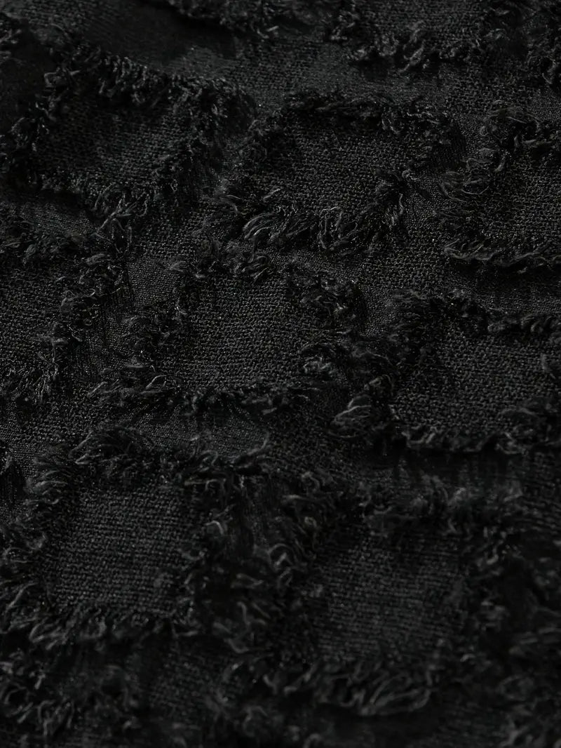 Men's Black Tassel Check Shirt Short Sleeve Button-Up Non-Stretch Fabric Casual Summer Streetwear