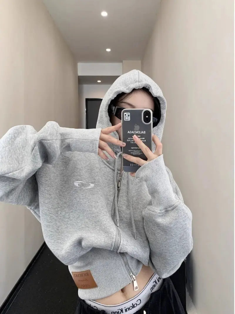 Women's Oversized Hooded Jacket with Full-Zip Closure Soft Comfortable Loose Fit Retro Coat Navy Red