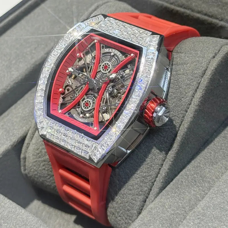 JN304 Men's Automatic Mechanical Watch – Skeleton Dial, Tonneau Case, Self-Winding, Sporty Luxury Design
