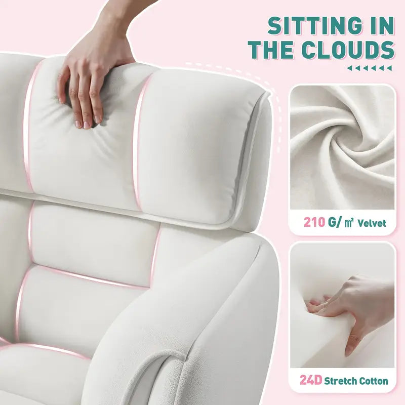 Light Beige Vanity Chair – Adjustable Height, Swivel Base, Upholstered Seat with Side Pockets