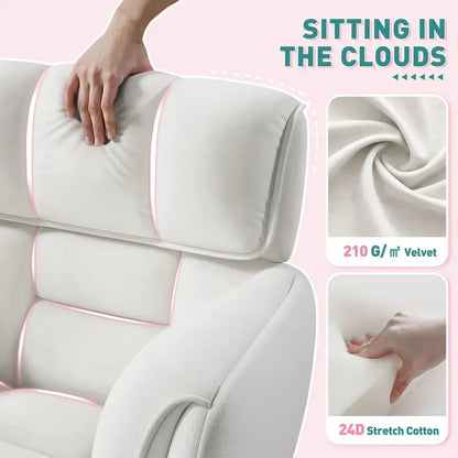 Light Beige Vanity Chair – Adjustable Height, Swivel Base, Upholstered Seat with Side Pockets