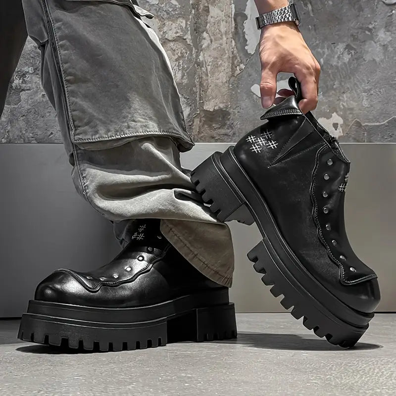 Men's Punk Platform Boots – Chunky Zip-Up Ankle Footwear, Slip-Resistant Sole, Edgy Street Style