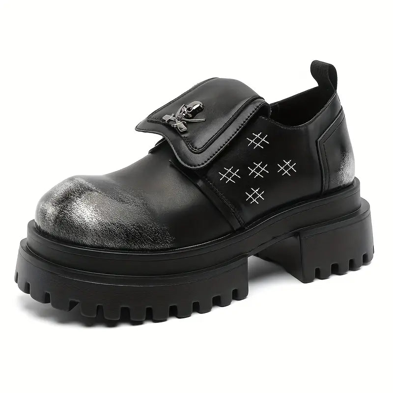Men's Skull Platform Boots – Chunky Lace-Up Ankle Shoes, Round Toe, Streetwear & Outdoor Style