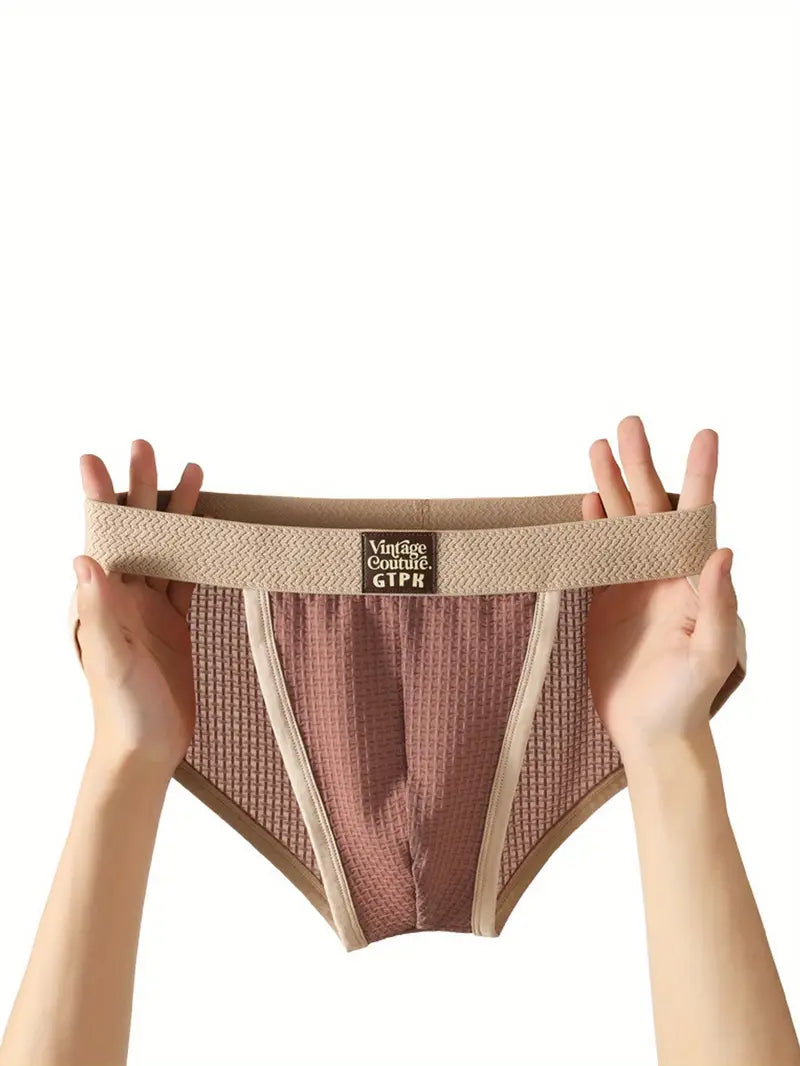 3pcs Men's Retro Briefs – Textured Pattern, Elastic Waistband, Soft Microfiber Underwear Set