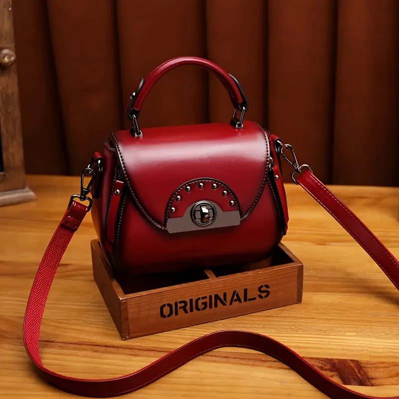 Women’s Retro Apple-Shaped Crossbody Bag – Soft Synthetic Leather, Black with Golden-Tone Hardware, Adjustable Strap & Zipper Closure