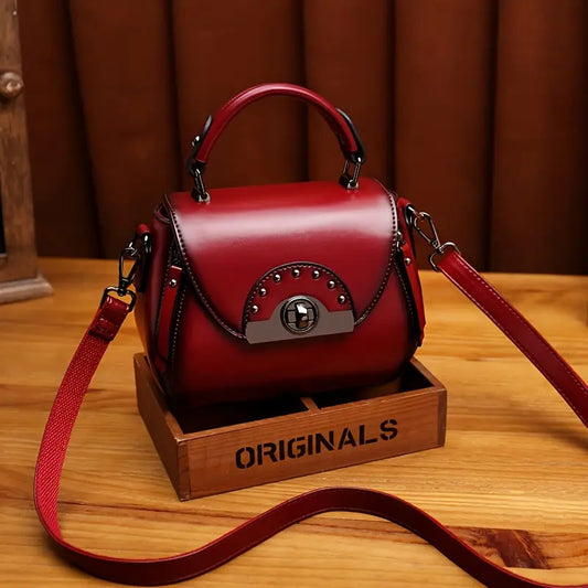 Women’s Retro Apple-Shaped Crossbody Bag – Soft Synthetic Leather, Black with Golden-Tone Hardware, Adjustable Strap & Zipper Closure