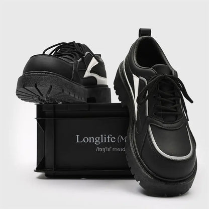 Men’s Korean Streetwear Lace-Up Shoes – Low-Top PU Upper, Slip-Resistant Rubber Sole