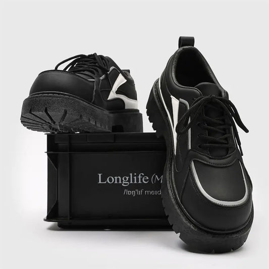 Men’s Korean Streetwear Lace-Up Shoes – Low-Top PU Upper, Slip-Resistant Rubber Sole