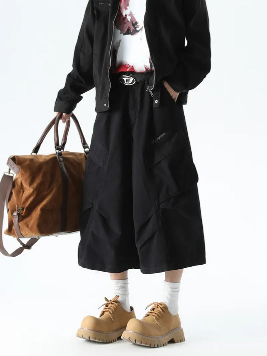 Men’s Brown Cargo Shorts – Loose Fit Striped Design with Drawstring Waist & Large Utility Pockets