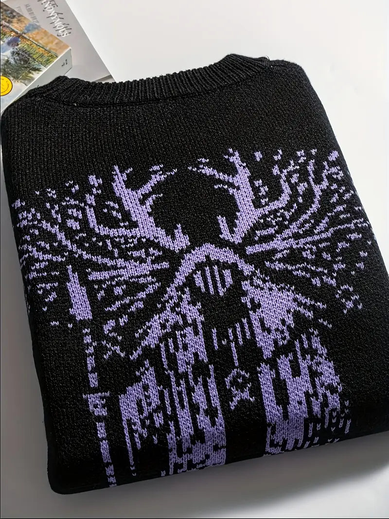 Men's Graphic Knit Sweater – Loose Knit Sweater – Loose Fit Pullover, Round Fit Pullover, Round Neck, Streetwear Neck, Streetwear Casual Winter Fashion Casual Winter Fashion