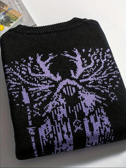 Men's Graphic Knit Sweater – Loose Knit Sweater – Loose Fit Pullover, Round Fit Pullover, Round Neck, Streetwear Neck, Streetwear Casual Winter Fashion Casual Winter Fashion