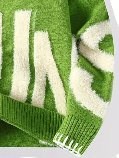 Men's Slim-Fit Winter Sweater – Fade Letter Pattern, Breathable Knit Pullover for Casual & Formal Wear