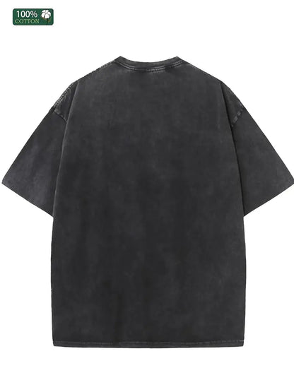 Men's Summer Loose Fit T-Shirt Thick Wax-Washed Cotton Round Neck Short Sleeve Street Outdoor Tee