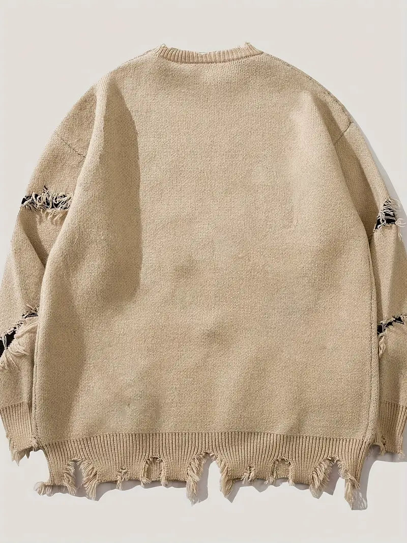 Men's Gothic Oversized Sweater – UNLIMITED Lettering, Bat Wing Knit Pullover, Distressed Streetwear