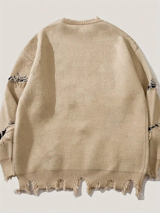 Men's Gothic Oversized Sweater – UNLIMITED Lettering, Bat Wing Knit Pullover, Distressed Streetwear