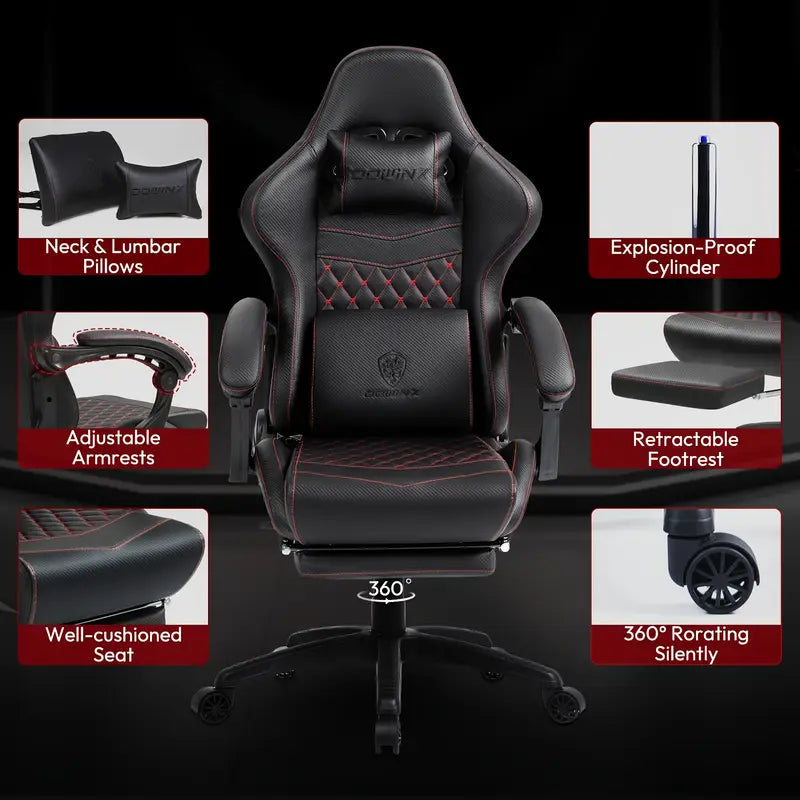 Big & Tall Ergonomic Gaming Chair – Massage Lumbar Support, Adjustable Footrest, Faux Leather, 350lbs Capacity