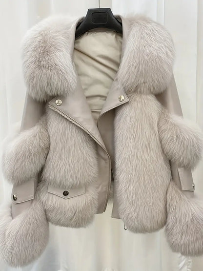 Women's Elegant Faux Fur Coat with Plush Collar Full-Length Winter Jacket Soft Lining Grey Black