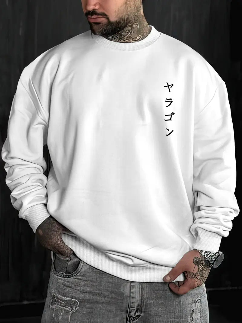 Men's Japanese Dragon Sweatshirt – Black Pink Pullover, Anime Streetwear, Fall Winter Casual Fashion