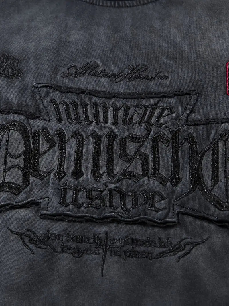 Men's Vintage Washed Tie-Dye T-Shirt Embroidered Letters Loose Fit Crew Neck Short Sleeve Summer Top