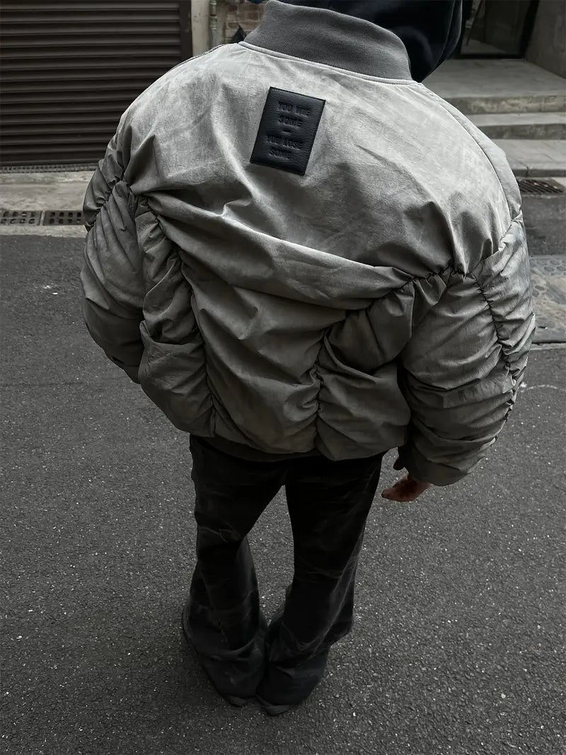 Men's Wasteland Style Bomber Jacket Heavy-Duty Multi-Pocket Flight Coat Padded Loose Fit for Cold Weather