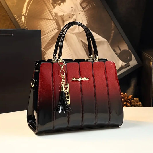 Classic Women’s Ombre Crossbody Handbag – Elegant PU Shoulder Bag with Golden Hardware, Striped Patchwork Design for Business & Formal Occasions
