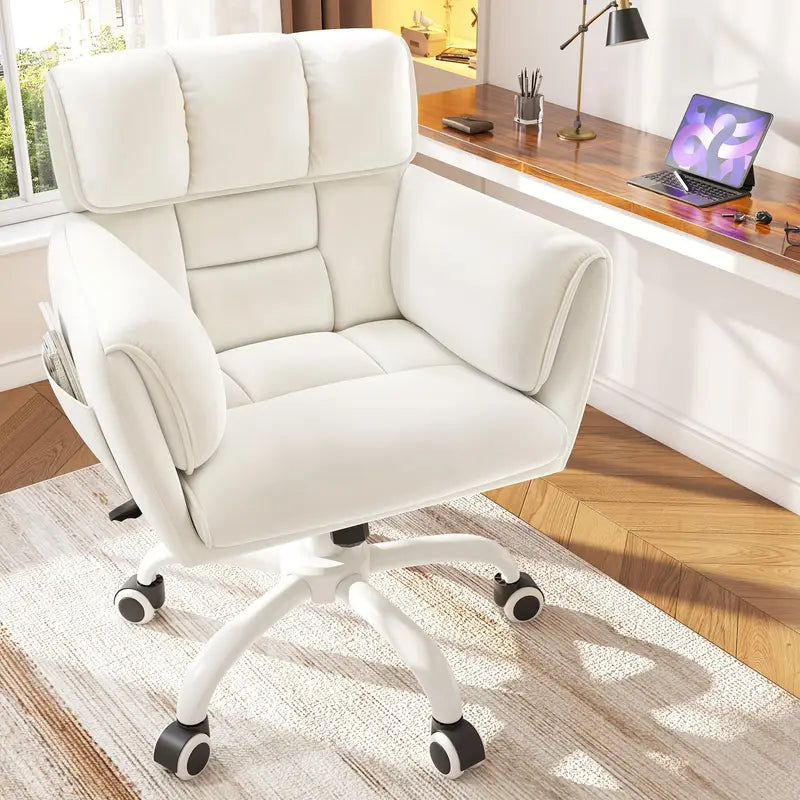Light Beige Vanity Chair – Adjustable Height, Swivel Base, Upholstered Seat with Side Pockets