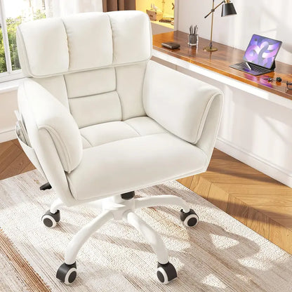 Light Beige Vanity Chair – Adjustable Height, Swivel Base, Upholstered Seat with Side Pockets