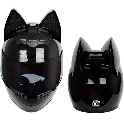 Unisex Cat Ear Motorcycle Helmet – Futuristic ABS Shell with Removable Ears, Adjustable Strap & Multi-Season Comfort, Ideal Gift for Riders