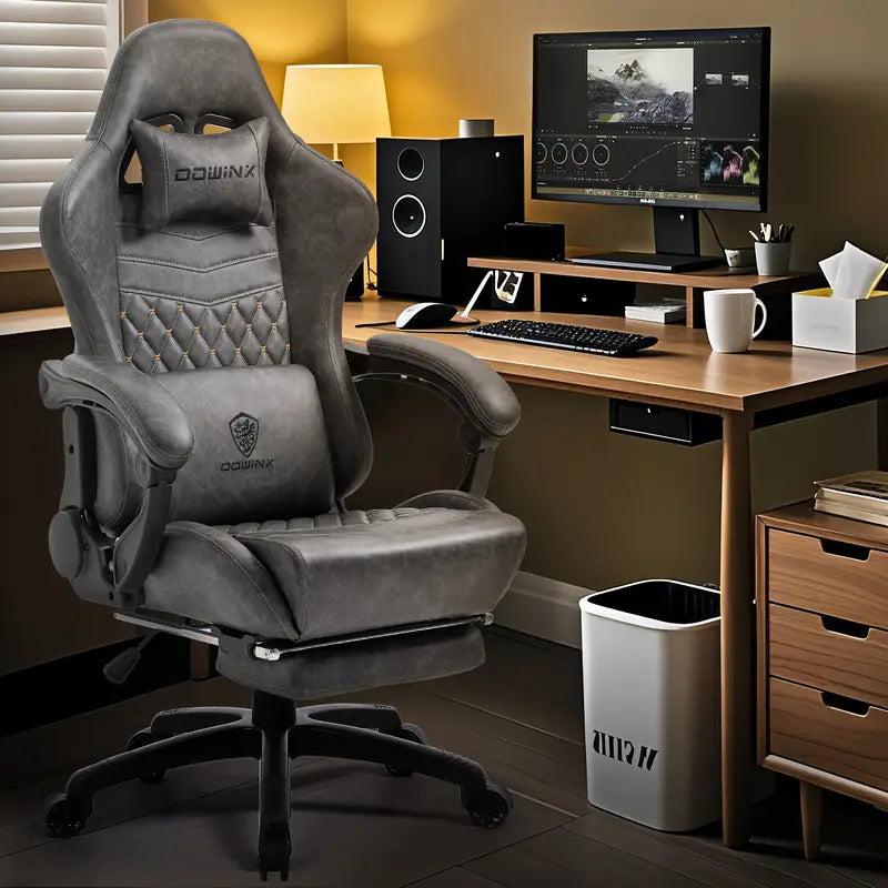 Big & Tall Ergonomic Gaming Chair – Massage Lumbar Support, Adjustable Footrest, Faux Leather, 350lbs Capacity