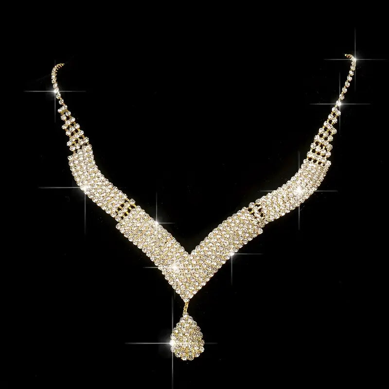 4-Piece Sparkly Dinner Bag & Jewelry Set – Rhinestone Tote, Shoulder Bag, Necklace, Earrings, Bracelet