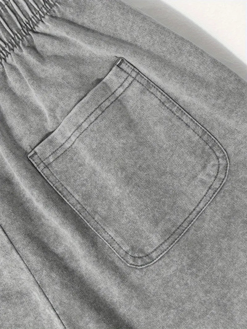 Men’s Heavyweight Cotton Shorts – Washed Loose Fit with Drawstring Waist & “Don’t Go Broke” Print