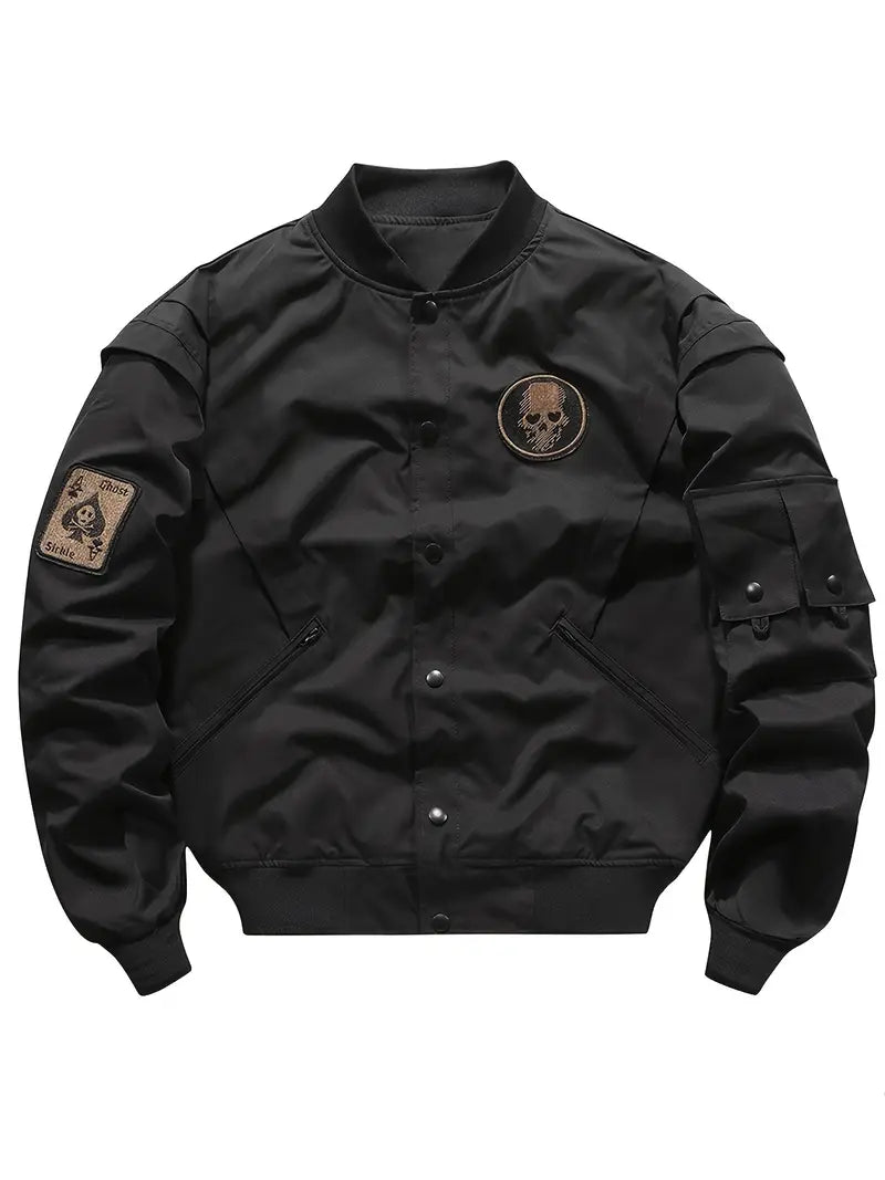 Men's Lightweight Military Bomber Windbreaker with Baseball Collar Embroidered Varsity Style Zip-Up Jacket
