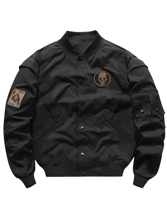 Men's Lightweight Military Bomber Windbreaker with Baseball Collar Embroidered Varsity Style Zip-Up Jacket