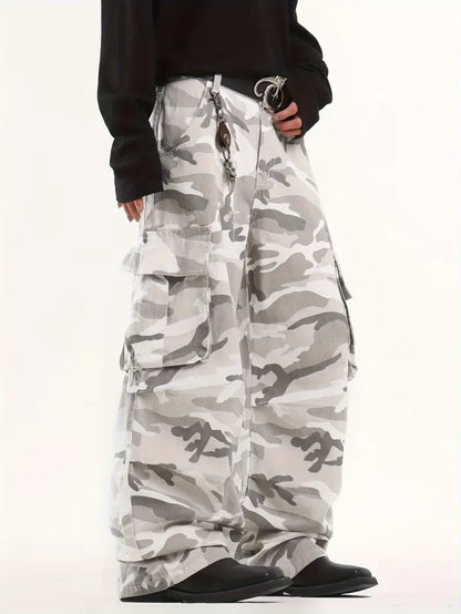 Unisex Camouflage Cargo Pants – Loose Fit Denim Trousers with Pockets for Hip-Hop Streetwear