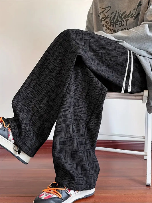 Men’s Corduroy Joggers – Plaid Straight-Leg Pants with Elastic Waist & Drawstring for Outdoor Wear