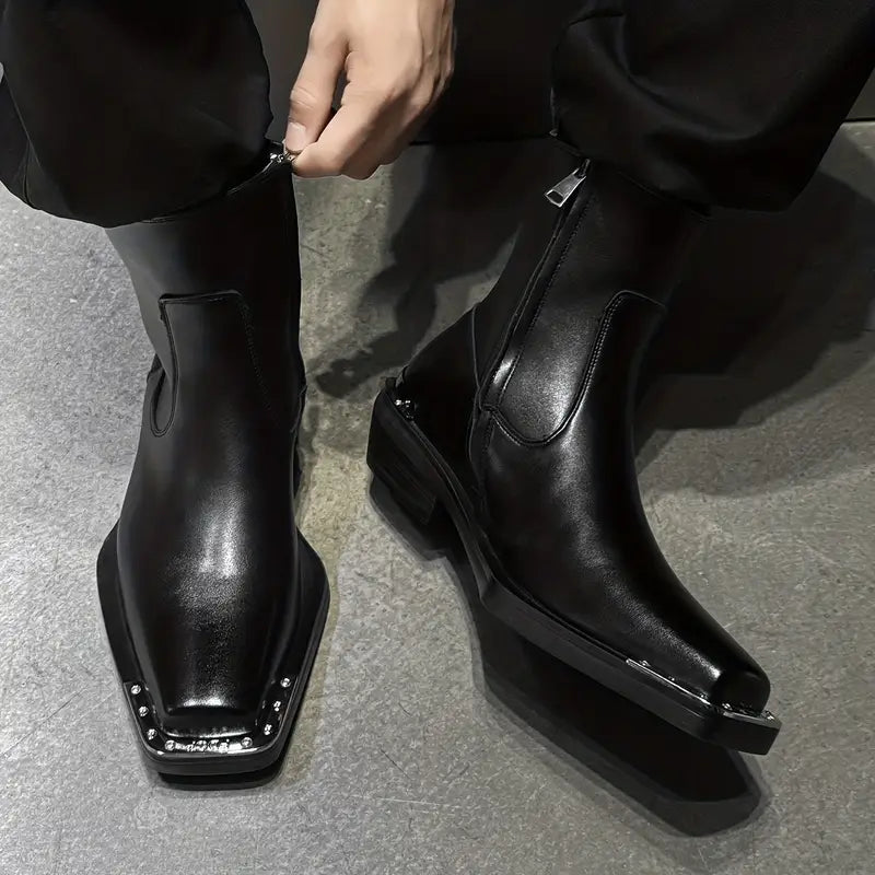 Men's Chunky Chelsea Boots – Heavy-Duty Platform, Square Toe, Zipper Closure, All-Season Dress Shoes