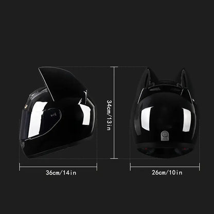 Unisex Cat Ear Motorcycle Helmet – Futuristic ABS Shell with Removable Ears, Adjustable Strap & Multi-Season Comfort, Ideal Gift for Riders