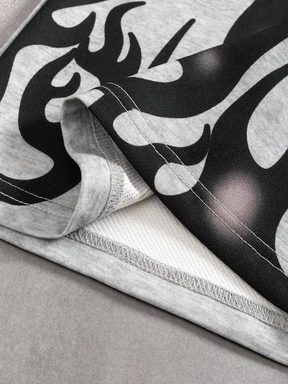 Men's Autumn Winter Cross Print Hoodie Set Polyester Two-Piece Streetwear Outfit with Y2K Retro Elements