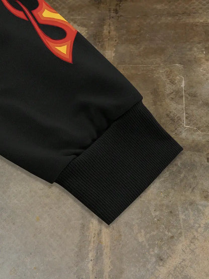 Men's Two-Piece Streetwear Set Hoodie and Sweatpants Printed Eyes Flame Slogan Graphic Fall Winter Tracksuit