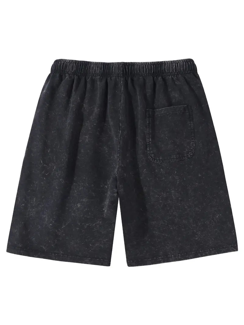 Men's Gothic Skull & Stars Print Set Washed Cotton T-Shirt and Shorts Combo Casual Outdoor Streetwear