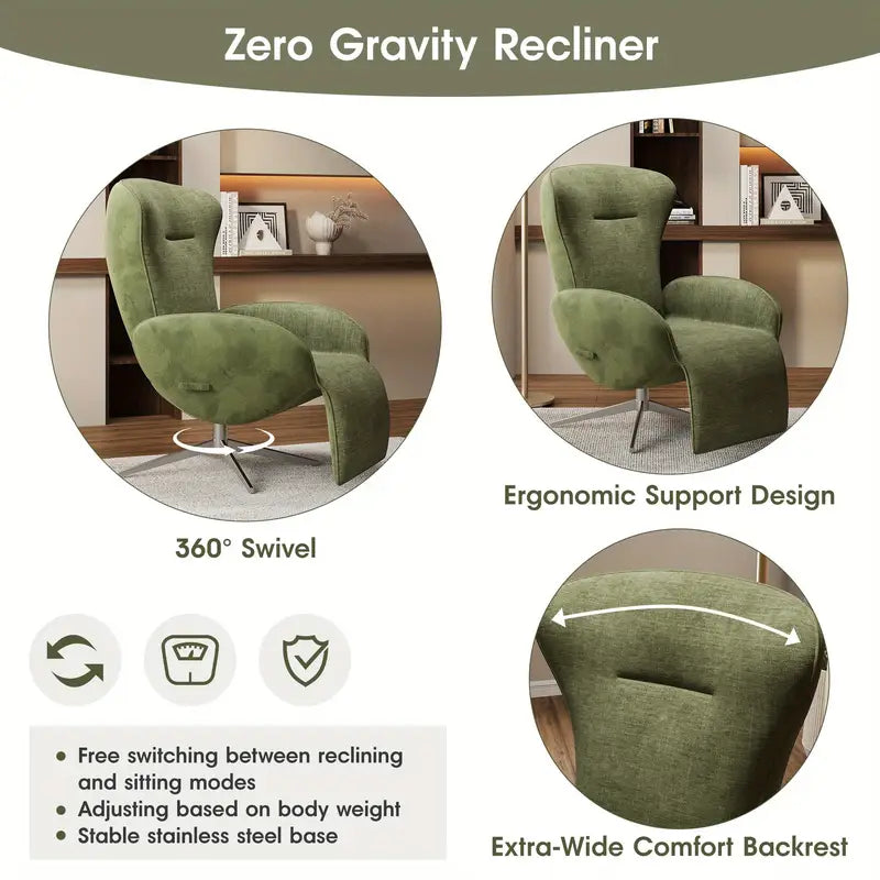 Rotating Lounge Chair Zero Gravity Recliner with Ergonomic Support 360° Swivel Extra-Wide Backrest
