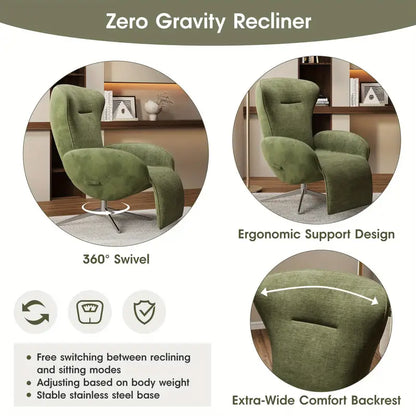 Rotating Lounge Chair Zero Gravity Recliner with Ergonomic Support 360° Swivel Extra-Wide Backrest