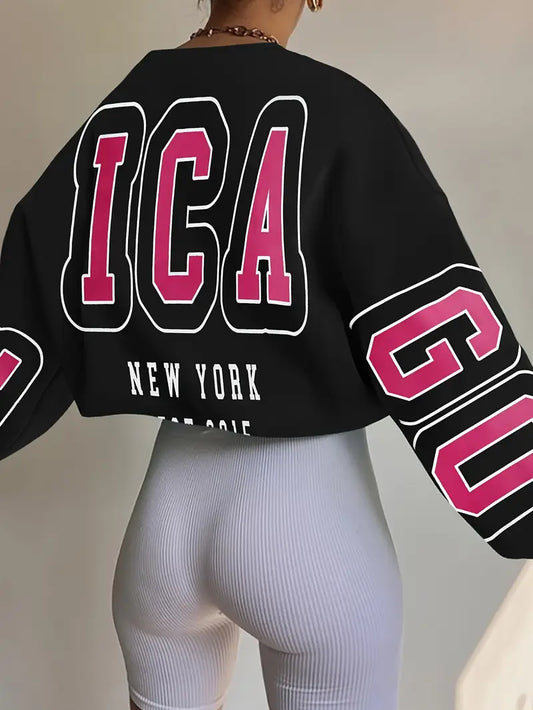 Women's Neon Lettering Sweatshirt Oversized Crewneck Pullover Smooth Texture Machine Washable Casual Elegant Cyan