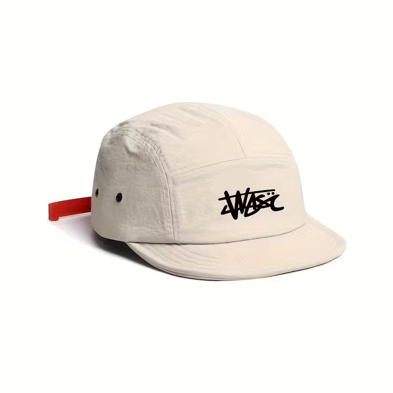 Men's Retro Baseball Cap – Quick-Dry, Breathable, Flat Brim, Adjustable Strap, Black Lettering