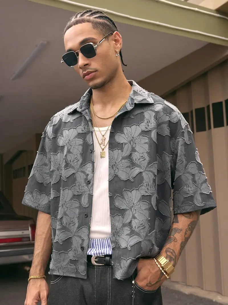 Men's Non-Stretch Button-Up Shirt Loose Fit Streetwear Blouse Machine Washable for Casual Formal Wear