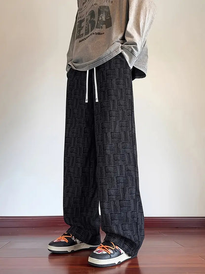 Men’s Corduroy Joggers – Plaid Straight-Leg Pants with Elastic Waist & Drawstring for Outdoor Wear